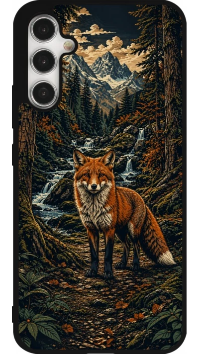 Coque Samsung Galaxy A34 5G - Silicone rigide noir Linocut Renard