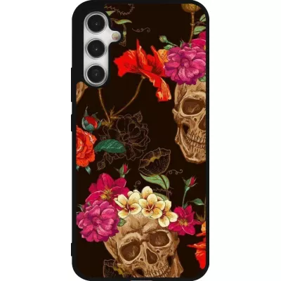 Samsung Galaxy A34 5G Case Hülle - Silikon schwarz Skulls and flowers