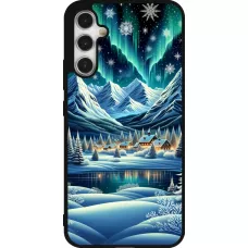 Samsung Galaxy A34 5G Case Hülle - Silikon schwarz Verschneites Bergdorf am See in der Nacht
