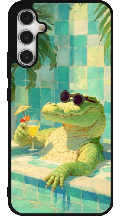 Coque Samsung Galaxy A34 5G - Silicone rigide noir Crocodile in the swimming pool Summer 2026