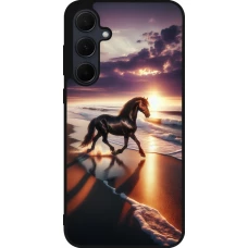 Coque Samsung Galaxy A35 5G - Silicone rigide noir Cheval majestueux plage