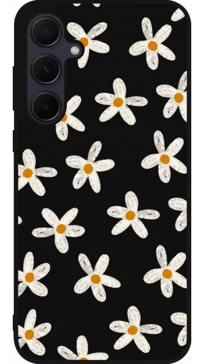 Coque Samsung Galaxy A35 5G - Silicone rigide noir Easter 2024 white on black flower