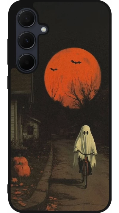 Samsung Galaxy A35 5G Case Hülle - Silikon schwarz Halloween 2025 Ghost on a bicycle