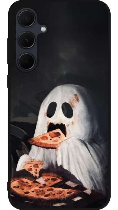 Coque Samsung Galaxy A35 5G - Silicone rigide noir Halloween 2026 Ghost eating pizza