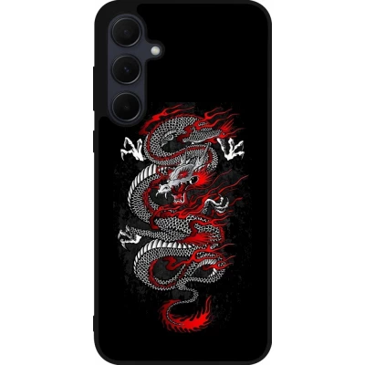 Coque Samsung Galaxy A35 5G - Silicone rigide noir Japanese style Dragon Tattoo Red Black