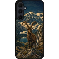 Coque Samsung Galaxy A35 5G - Silicone rigide noir Linocut Bouquetin