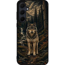 Coque Samsung Galaxy A35 5G - Silicone rigide noir Linocut Loup