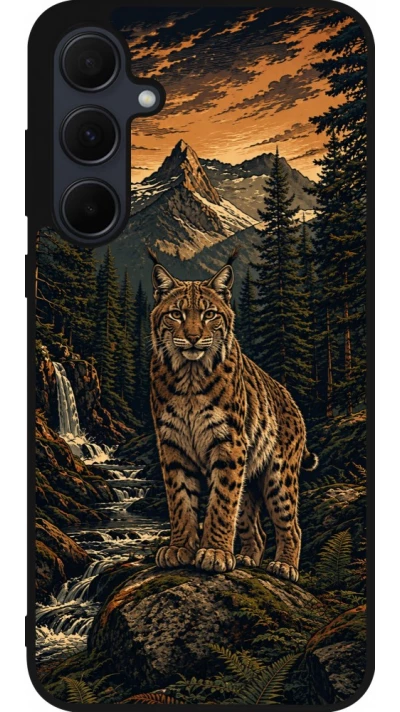 Coque Samsung Galaxy A35 5G - Silicone rigide noir Linocut Lynx