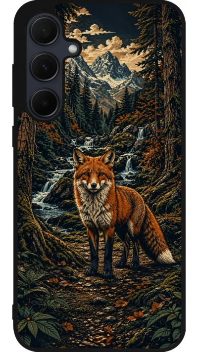 Coque Samsung Galaxy A35 5G - Silicone rigide noir Linocut Renard