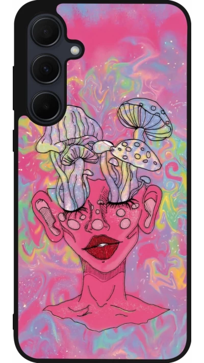 Samsung Galaxy A35 5G Case Hülle - Silikon schwarz Psychedelic pink mushroom