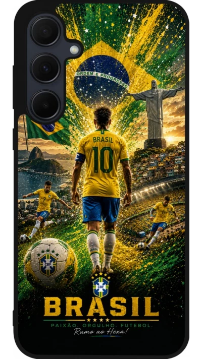 Coque Samsung Galaxy A35 5G - Silicone rigide noir Football Brésil splash 2026