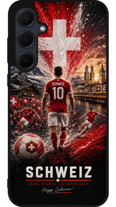 Coque Samsung Galaxy A35 5G - Silicone rigide noir Football Schweiz splash 2026