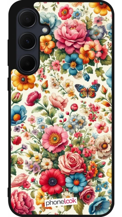 Coque Samsung Galaxy A35 5G - Silicone rigide noir Spring 25 printemps fleuri
