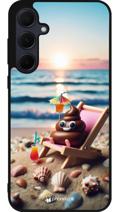 Samsung Galaxy A36 Case Hülle - Silikon schwarz Kackhaufen Emoji auf Liegestuhl