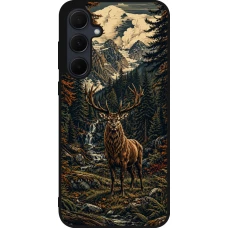 Coque Samsung Galaxy A36 - Silicone rigide noir Linocut Cerf