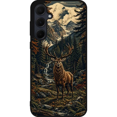 Coque Samsung Galaxy A36 - Silicone rigide noir Linocut Cerf