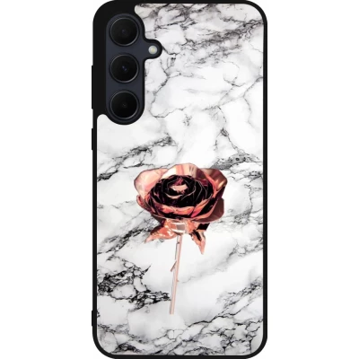 Coque Samsung Galaxy A36 - Silicone rigide noir Marble Rose Gold