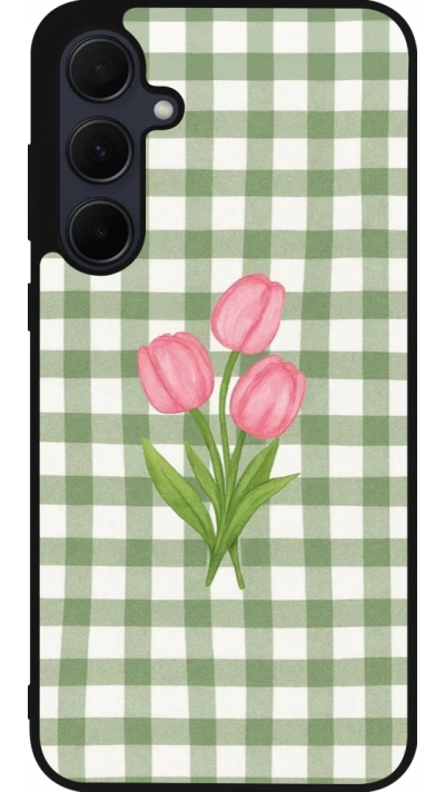 Coque Samsung Galaxy A36 - Silicone rigide noir Green vichy tulips Spring 2026