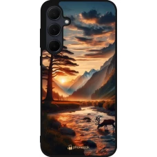Samsung Galaxy A36 Case Hülle - Silikon schwarz Tal Sonnenuntergang Hirsch Baum