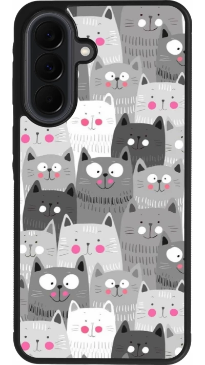 Coque Samsung Galaxy A37 - Silicone rigide noir Chats gris troupeau