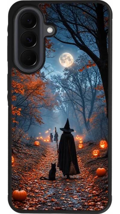 Samsung Galaxy A37 Case Hülle - Silikon schwarz Halloween 2026 Witch with a cat