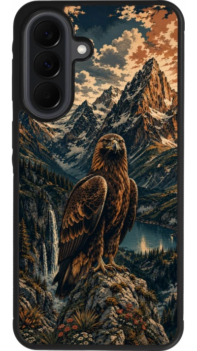 Coque Samsung Galaxy A37 - Silicone rigide noir Linocut Aigle Royal