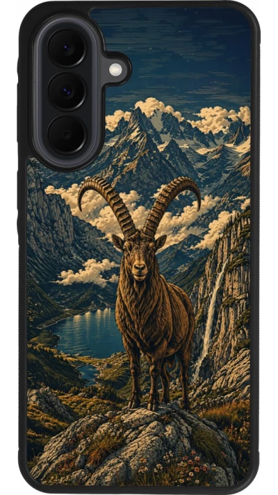 Coque Samsung Galaxy A37 - Silicone rigide noir Linocut Bouquetin
