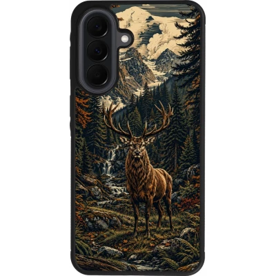 Samsung Galaxy A37 Case Hülle - Silikon schwarz Linocut Reh