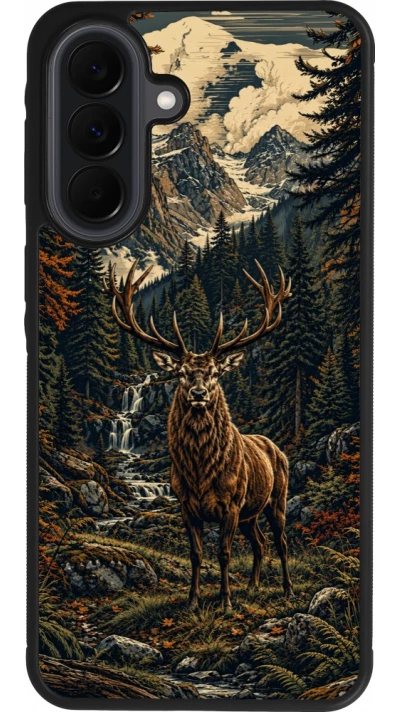 Coque Samsung Galaxy A37 - Silicone rigide noir Linocut Cerf