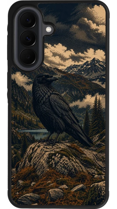Coque Samsung Galaxy A37 - Silicone rigide noir Linocut Grand Corbeau