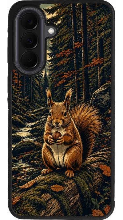 Coque Samsung Galaxy A37 - Silicone rigide noir Linocut Ecureuil