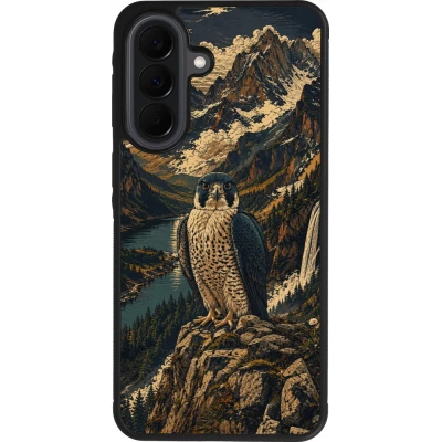 Samsung Galaxy A37 Case Hülle - Silikon schwarz Linocut Wanderfalke