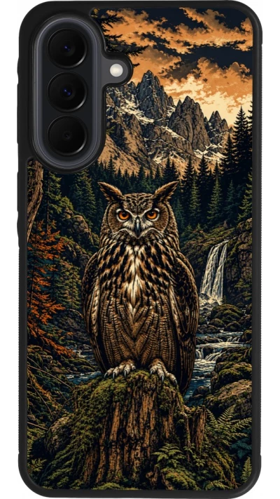 Coque Samsung Galaxy A37 - Silicone rigide noir Linocut Grand-Duc