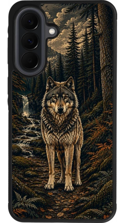 Coque Samsung Galaxy A37 - Silicone rigide noir Linocut Loup