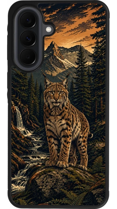 Coque Samsung Galaxy A37 - Silicone rigide noir Linocut Lynx