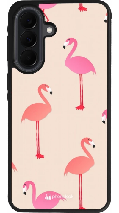 Samsung Galaxy A37 Case Hülle - Silikon schwarz Pink Flamingos Pattern