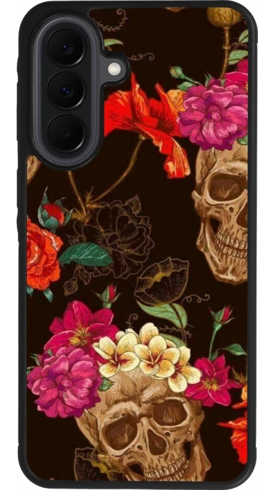 Samsung Galaxy A37 Case Hülle - Silikon schwarz Skulls and flowers