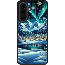 Samsung Galaxy A37 Case Hülle - Silikon schwarz Verschneites Bergdorf am See in der Nacht