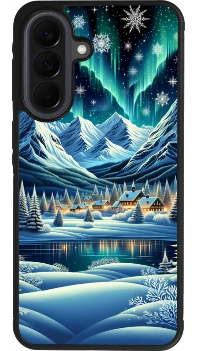 Samsung Galaxy A37 Case Hülle - Silikon schwarz Verschneites Bergdorf am See in der Nacht