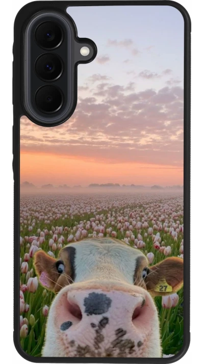 Coque Samsung Galaxy A37 - Silicone rigide noir Cow with tulips Spring 2026