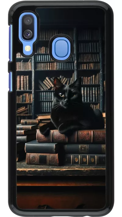 Samsung Galaxy A40 Case Hülle - Katze Bücher dunkel