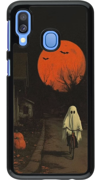 Samsung Galaxy A40 Case Hülle - Halloween 2025 Ghost on a bicycle