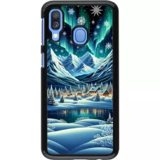 Samsung Galaxy A40 Case Hülle - Verschneites Bergdorf am See in der Nacht