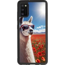 Coque Samsung Galaxy A41 - Silicone rigide noir Lama Chic en Coquelicot