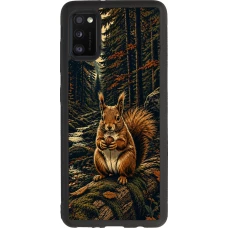 Coque Samsung Galaxy A41 - Silicone rigide noir Linocut Ecureuil