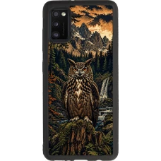 Coque Samsung Galaxy A41 - Silicone rigide noir Linocut Grand-Duc