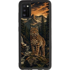 Coque Samsung Galaxy A41 - Silicone rigide noir Linocut Lynx