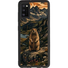 Coque Samsung Galaxy A41 - Silicone rigide noir Linocut Marmotte
