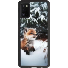 Coque Samsung Galaxy A41 - Silicone rigide noir Noël 2023 Renardeau sapin