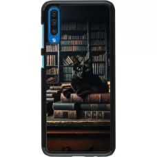 Samsung Galaxy A50 Case Hülle - Katze Bücher dunkel